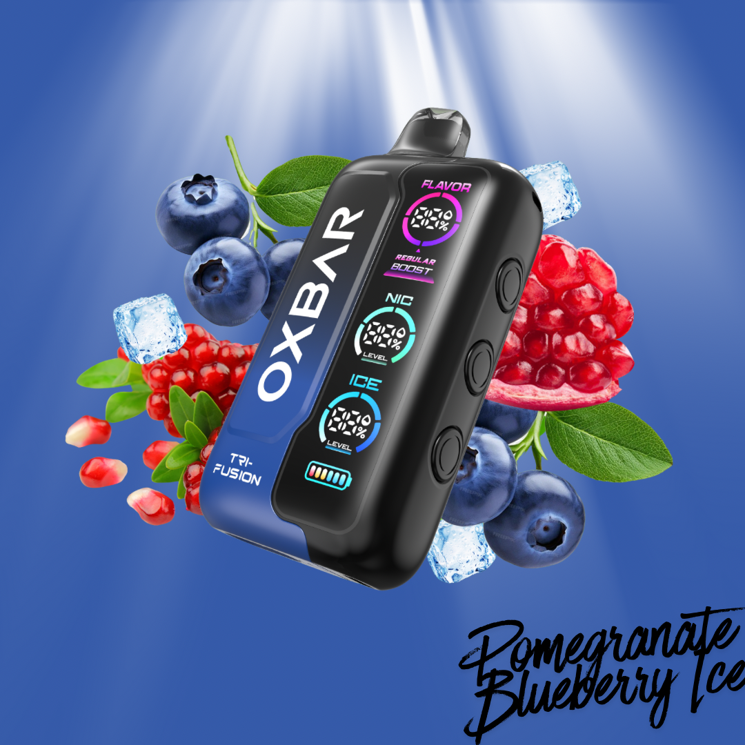 Berry-flavoured disposable vape displayed on a vibrant blue background.